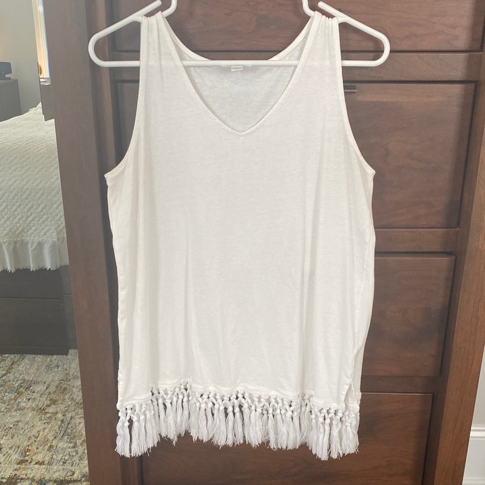 J. Jill White Fringe-Hem Tank Top